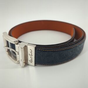 Robert Graham Belt Men's Sz 50/52 Blue Reversible Paisley Embossed Leather